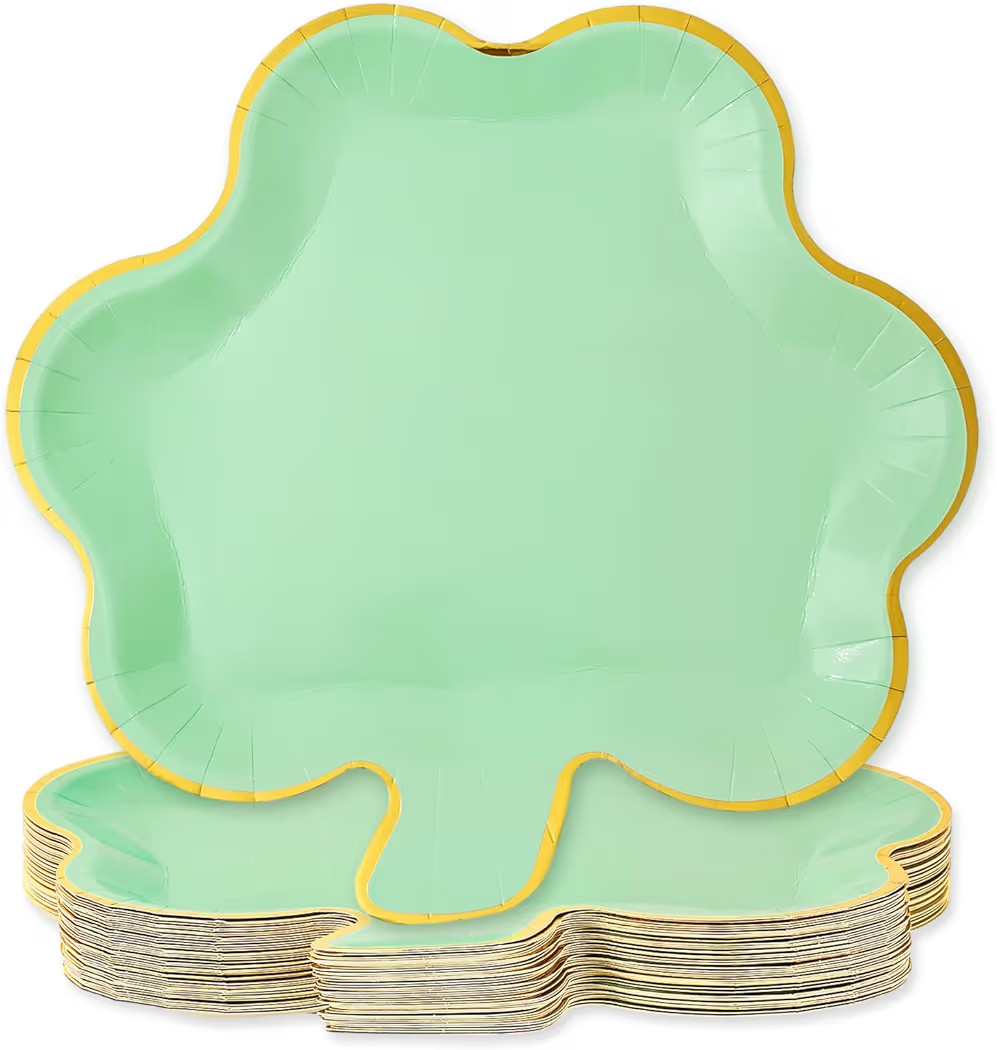 Whaline 40Pcs St. Patrick's Day Paper Plates Mint Green Shamrock Shaped Disposable Plates Gold Fo... | Amazon (US)