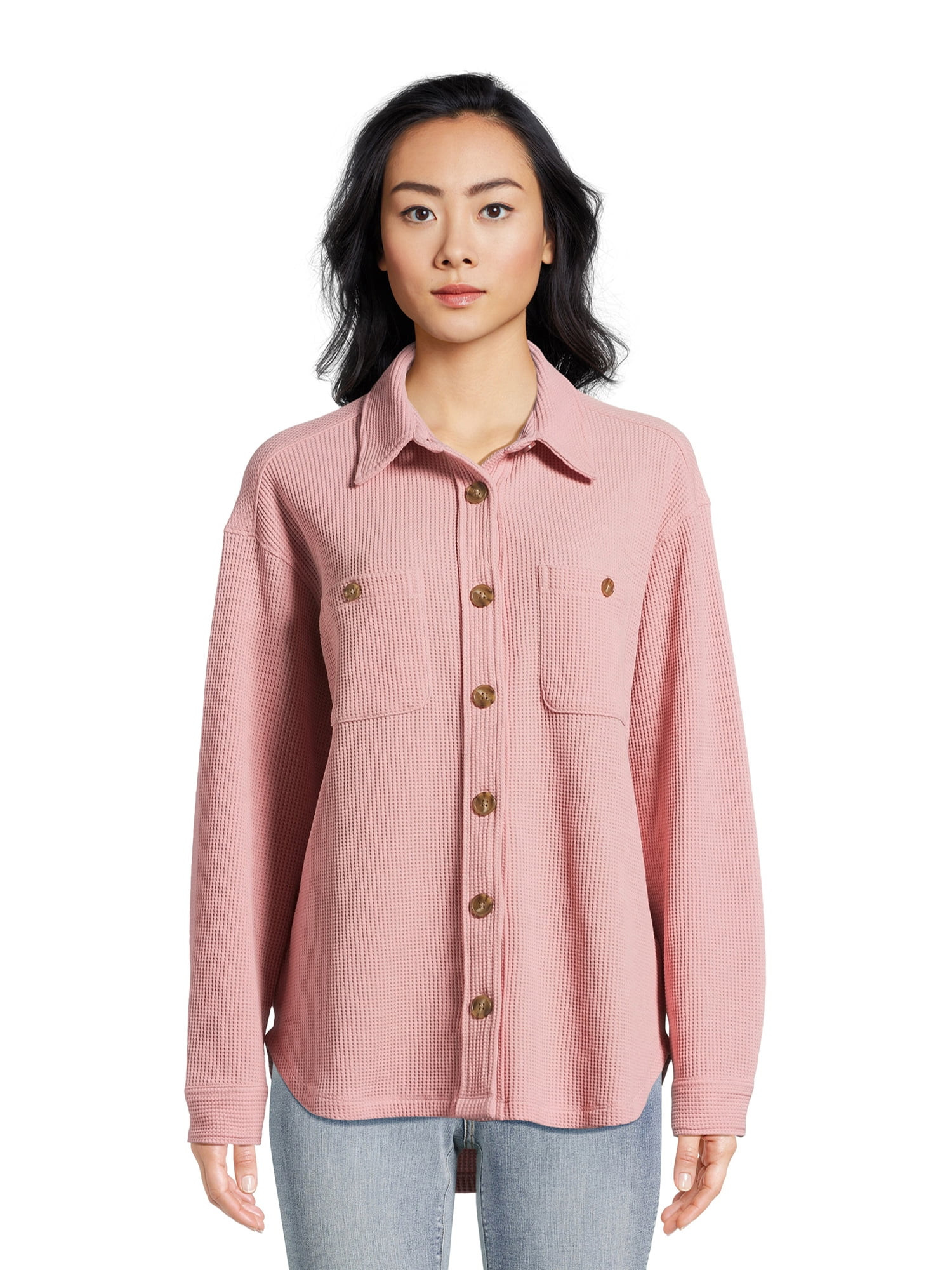 Time and Tru Women's Waffle Shacket - Walmart.com | Walmart (US)