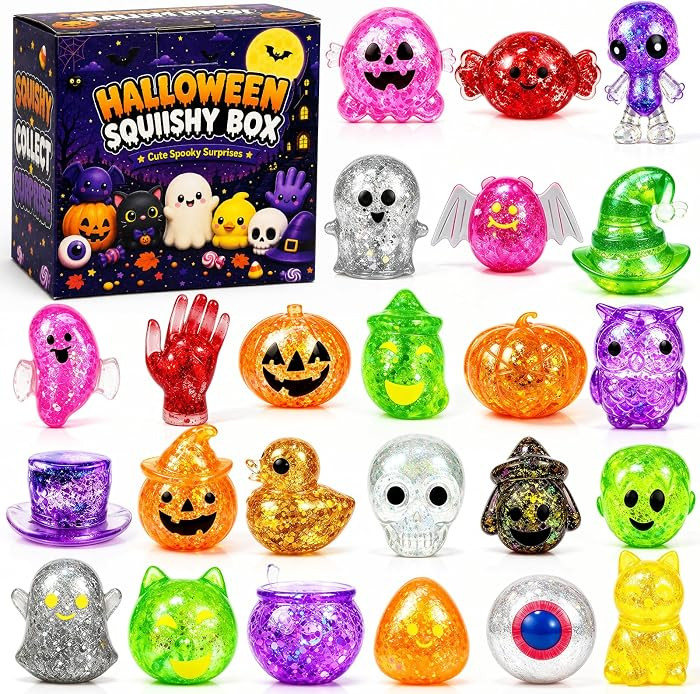 24 Pcs Halloween Squishies for Adult, Halloween Squishy Toys Glitter | Amazon (US)