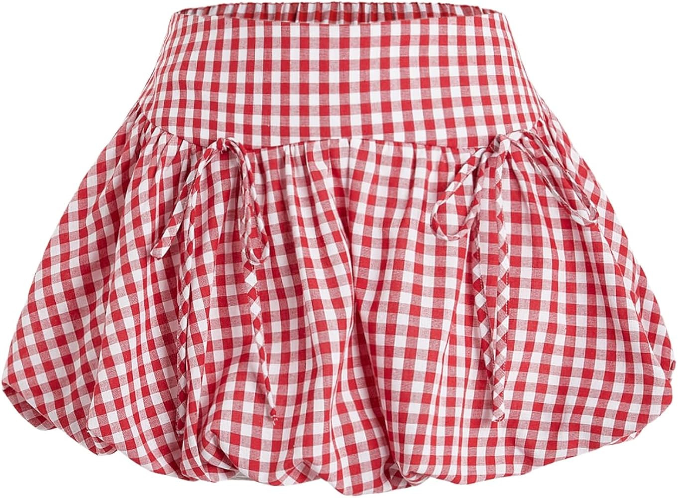 Verdusa Women's Gingham Bubble Mini Skirts Plaid Bow Cute Holiday Short Skorts | Amazon (US)