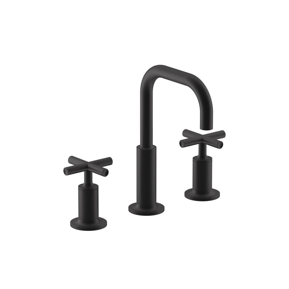 Purist 8 in. Widespread 2-Handle Bathroom Faucet with Low Cross Handles in Matte Black | The Home Depot