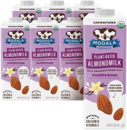 Mooala – Organic Vanilla Bean Almondmilk, Unsweetened, 1L (Pack of 6) – Shelf-Stable, Non-Dai... | Amazon (US)
