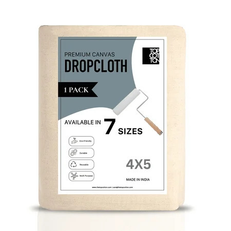 Top Cotton Canvas Drop Cloth, Pack of 1 Reusable Paint Drop Cloth, 100% Recycled Cotton, All Purpose Painters Drop Cloth, Cotton Canvas Tarp Cover for Painter Furniture & Floor Protection (4x5FT) | Walmart (US)