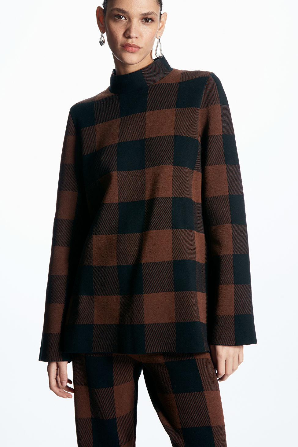 CHECKED JACQUARD-KNIT HIGH-NECK TOP | COS UK