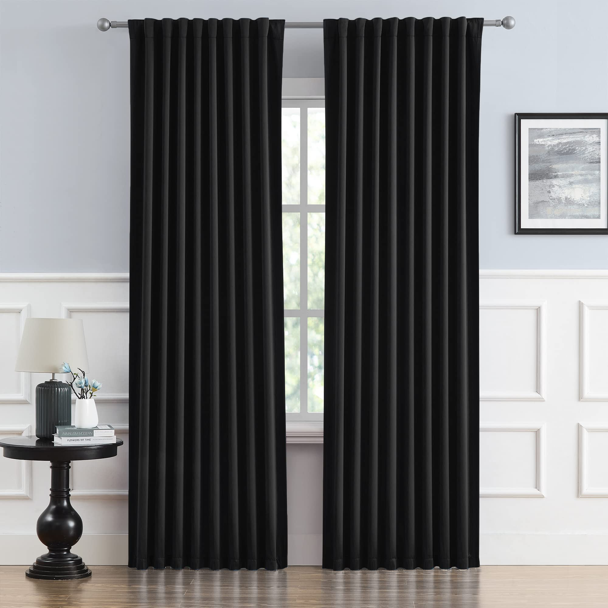 DUALIFE Black Blackout Curtains 84 Inch Long for Bedroom, Back Tab and Rod Pocket, Thermal Insula... | Amazon (US)