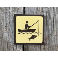 Fishing Boat Icon Sign | Handmade Screen Printed National Park Symbol Vintage Fish Trolling Lake Ocean Fisherman | Etsy (US)