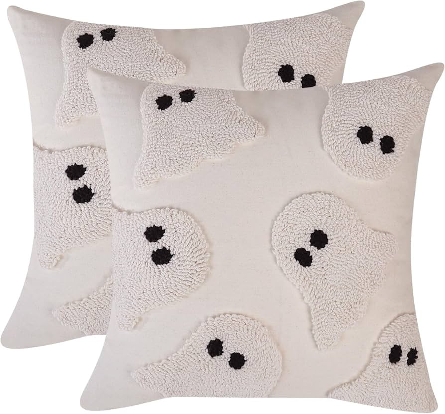Tosleo Halloween Throw Pillow Covers 18x18 inch Set of 2 Halloween White Ghosts Embroidered Pillo... | Amazon (US)