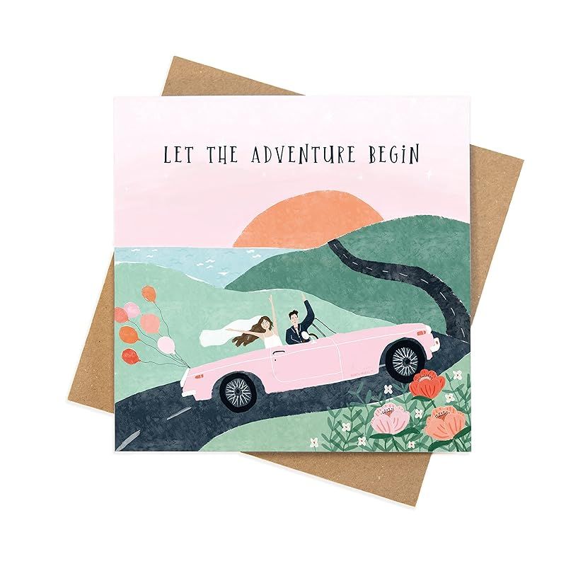 Congratulations wedding card ' Let the adventure begin ' | illustrated colour square wedding gree... | Amazon (UK)