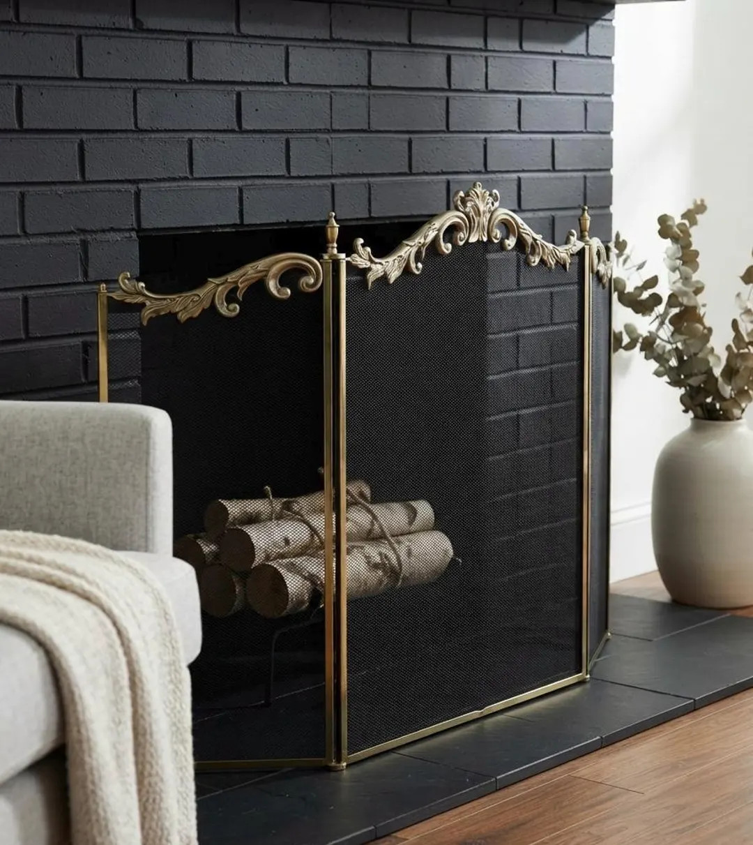 Vintage Ornate Brass Fireplace Screen | Etsy (Global)