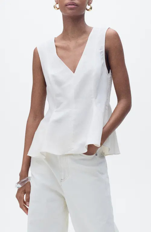 MANGO Sleeveless Peplum Top in Ecru at Nordstrom, Size X-Large | Nordstrom