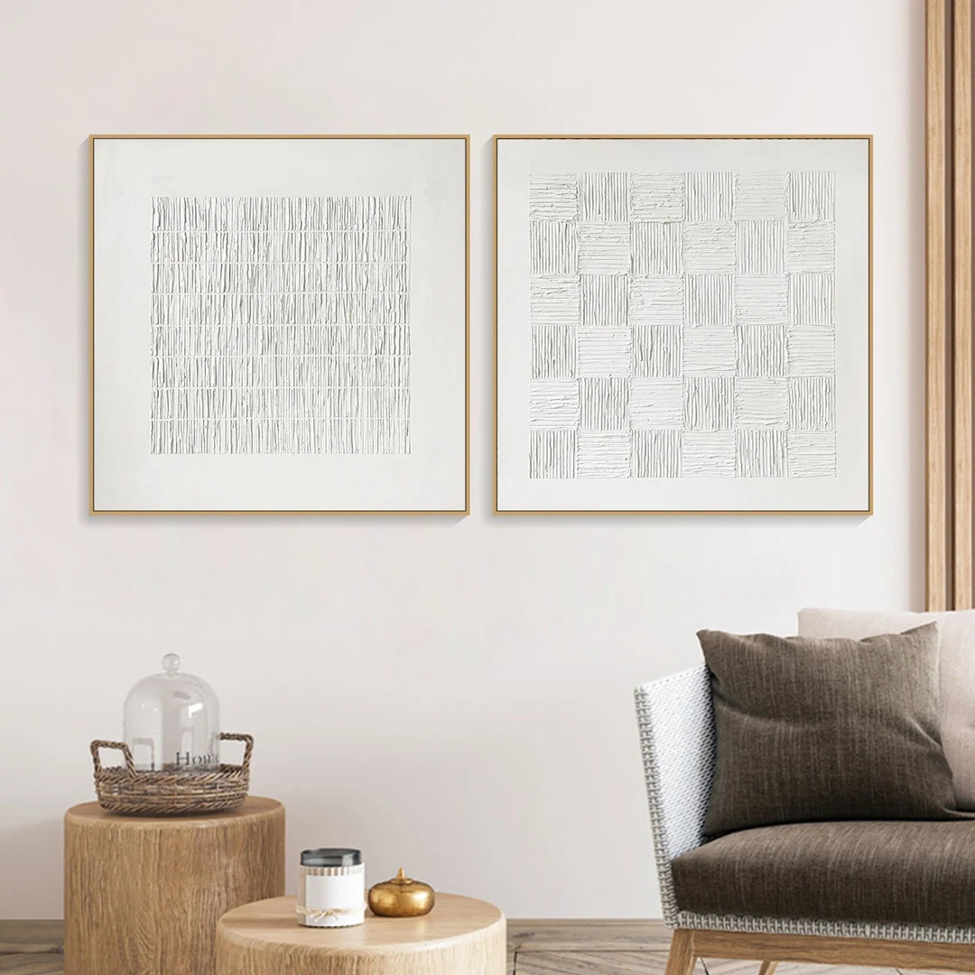 Original Minimalist Textured Wall Art 3D Plaster Painting on Canvas White Wabi-sabi Wall Art Set ... | Etsy (US)