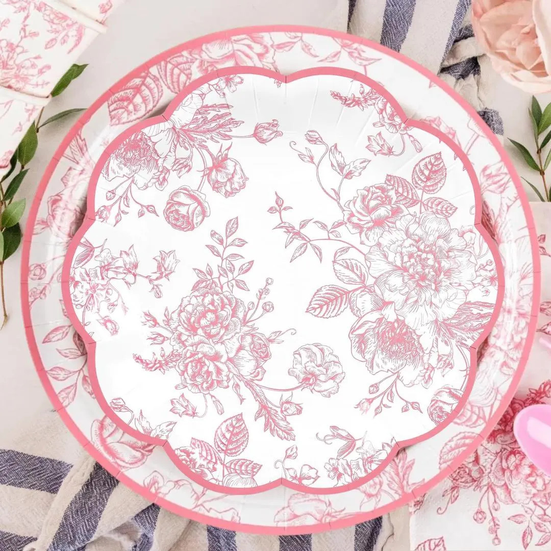 16 Set Paper Party Plates Pink Toile Floral Fancy 7 Dessert Plate and 9 Dinner Plate Disposable A... | Etsy (US)