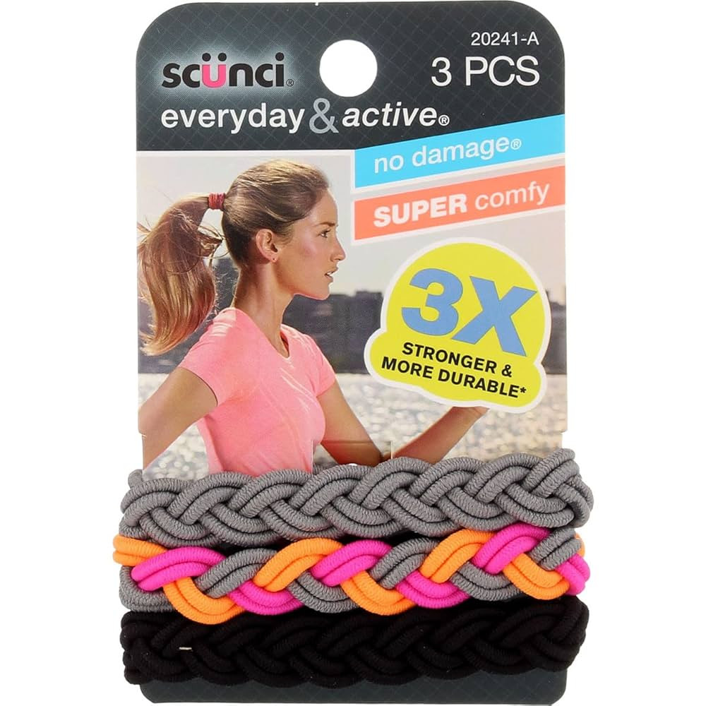Scunci Everyday and Active 3-Strand Braided Elastics , No Damage, Super Comfy, 3X Stronger (Assor... | Amazon (US)