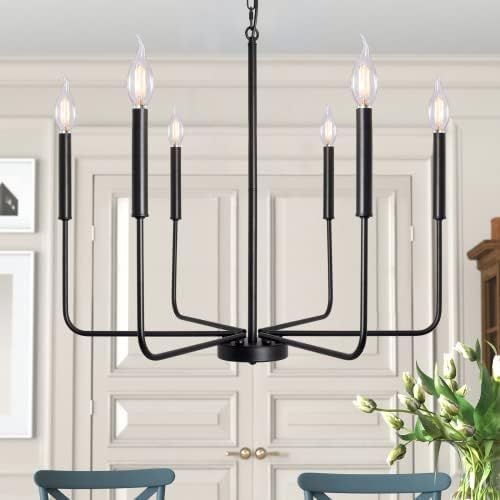 Industrial Candle Ceiling Light Farmhouse Chandelier 6 Light Rustic Lighting Fixture for Dining Room | Amazon (US)