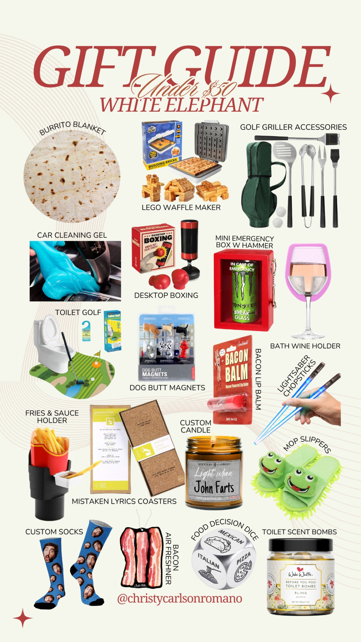 Ready to make your White Elephant gift the talk of the party? Choose from these under $50 picks that’s full of hilarious and heartwarming gift ideas that will have everyone laughing and swapping gifts. So, channel your inner Santa and give the gift of fun this holiday season!
#kitchenfinds #cozyessentials #selfcare #holidaygifts #amazonhome #funnygitfts #celebritygiftguide #CreatorFavorites2024

#LTKSaleAlert #LTKGiftGuide #LTKCyberWeek