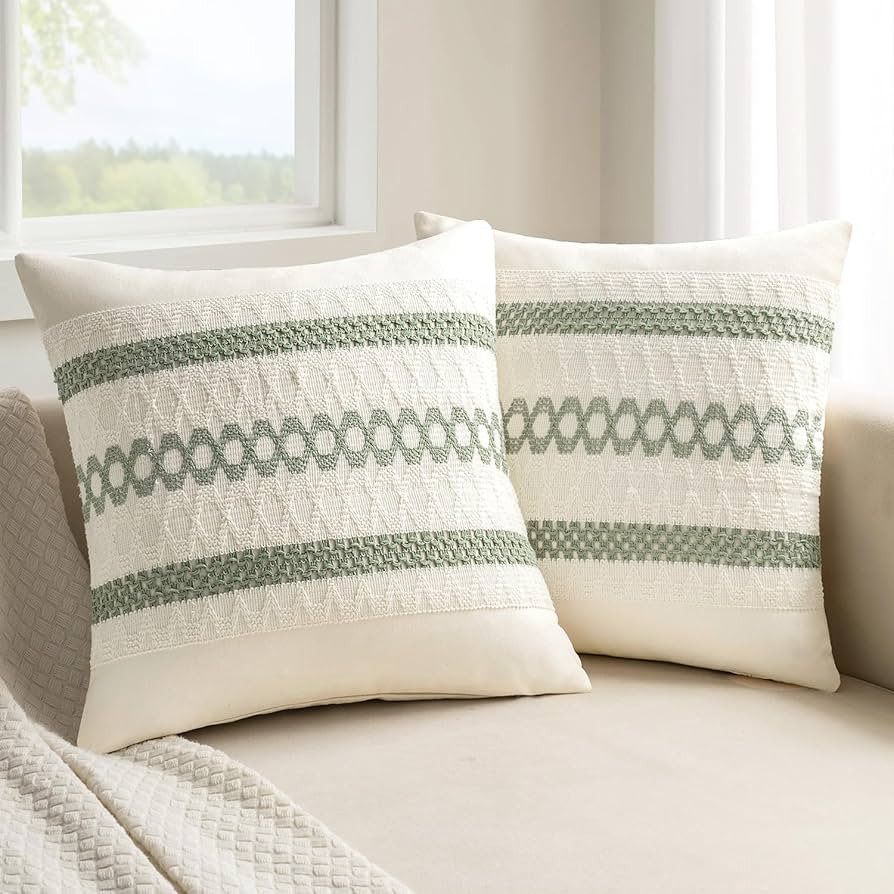 MIULEE Set of 2 Sage Green Boho Decorative Pillow Covers 18x18 Inch Farmhouse Rustic Couch Throw ... | Amazon (US)