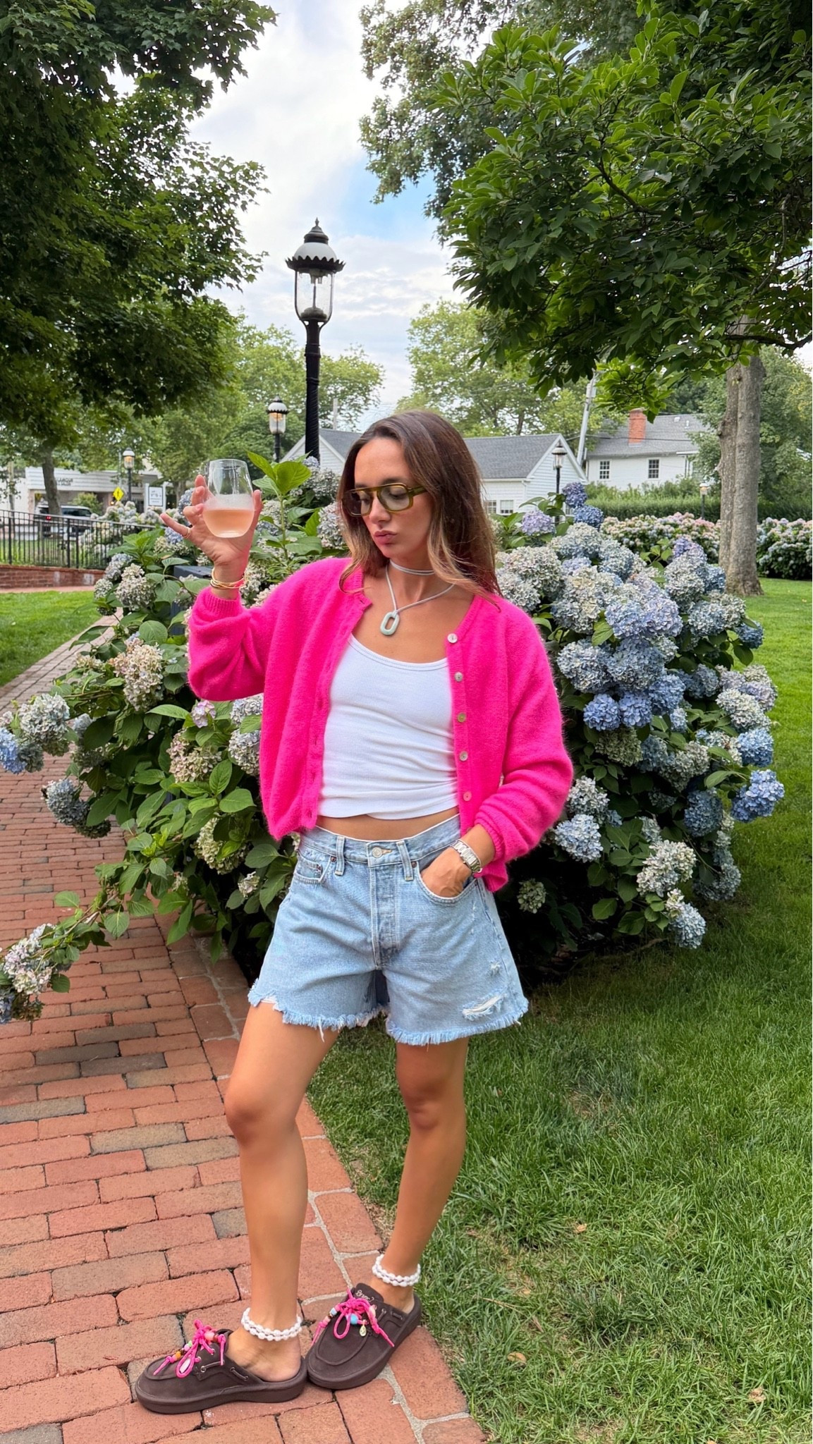 Small sweater, XS tank, 25 shorts (size up to sit lower) shoes are from Brunch!!