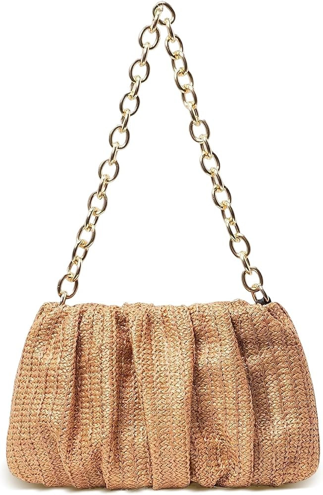 Women’s Straw Clutch Purse Woven Shoulder Bag Tote Handbag Pleated Straw Evening Bag Summer Bea... | Amazon (US)