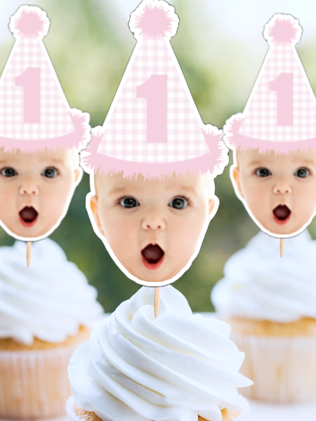 Custom Birthday Pink Gingham First Birthday Stickers and Cupcake Toppers Set of 12 or 24 Soft Gir... | Etsy (US)