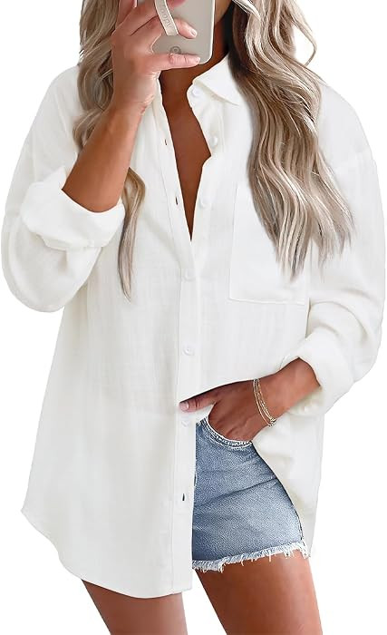 Astylish Women 2026 Loose Fit Tops Linen Cotton Button Down Shirts Blouses | Amazon (US)