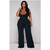 Plus Black Strap Detail Jumpsuit | PrettyLittleThing US