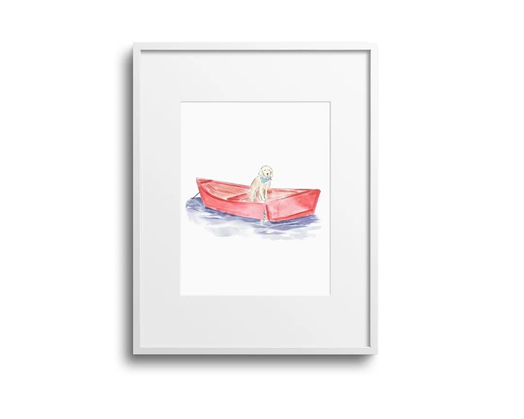 Nantucket Golden Retriever Boat Watercolor Art Print - Etsy | Etsy (US)