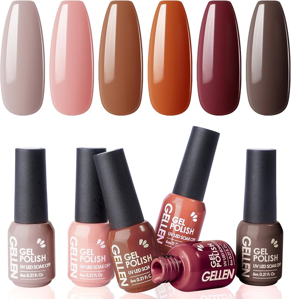 Gellen Gel Nail Polish Kit with U V Nail Light - 6 Colors Stunning Brown Nails Gel Polish Kit wit... | Amazon (US)