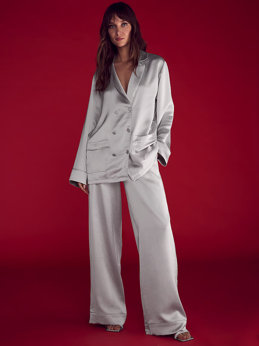 Buy Luxe Satin Double -Breasted Long Pajama Set - Order Pajamas Sets online 1125373100 - Victoria... | Victoria's Secret (US / CA )