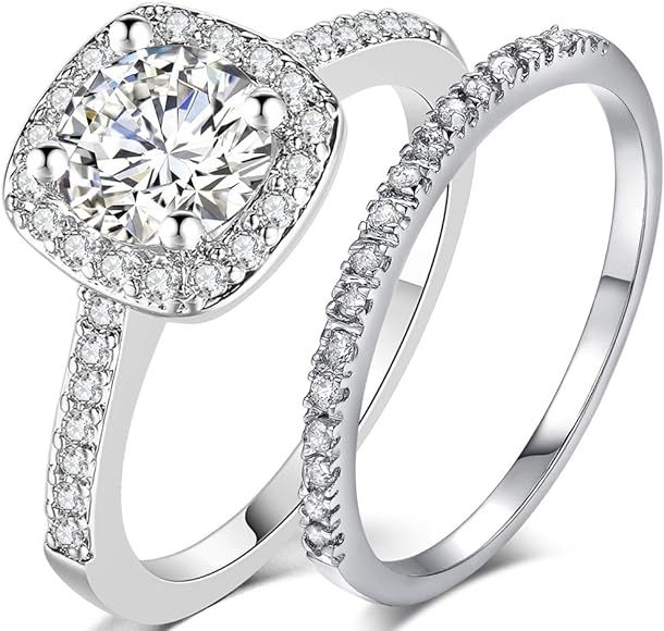 Jude Jewelers Silver Rose Gold 1.5 Carat Wedding Engagement Eternity Bridal Ring Set | Amazon (US)
