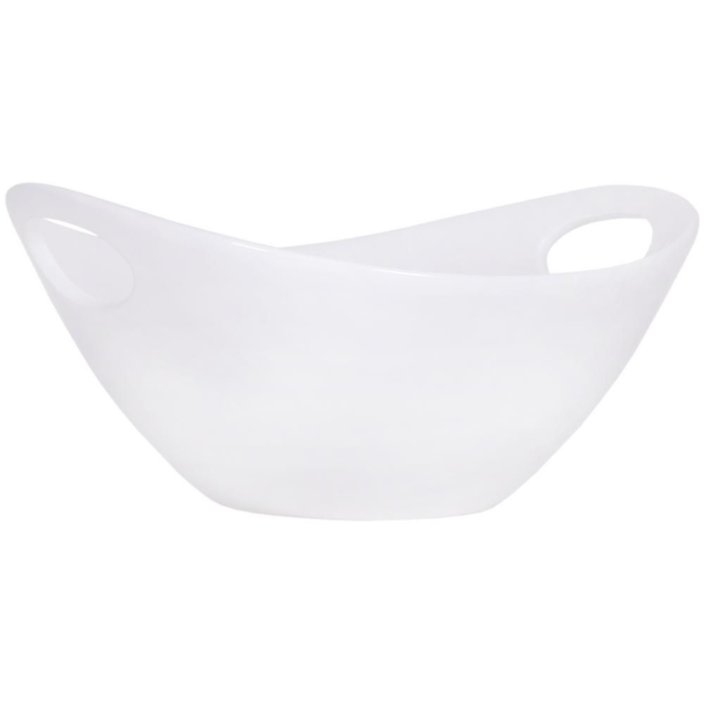 11 in. L Pure White Oval Serving Bowl With Cut Out Handles | The Home Depot