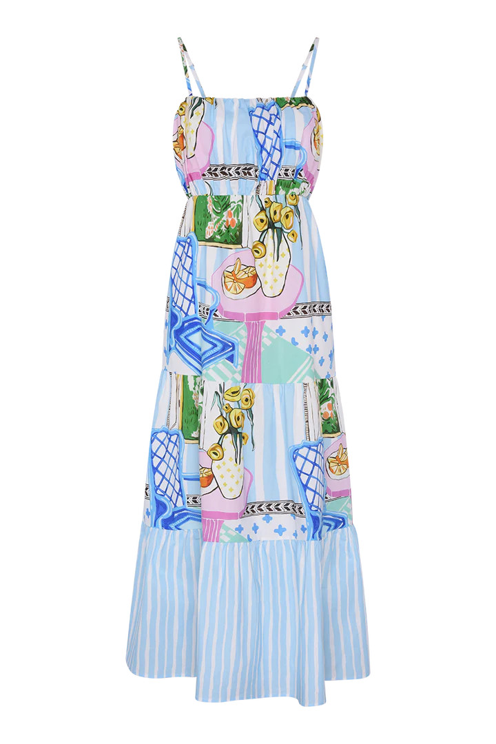 Celia Scene Print Tiered Midi Dress | Olivia Rubin