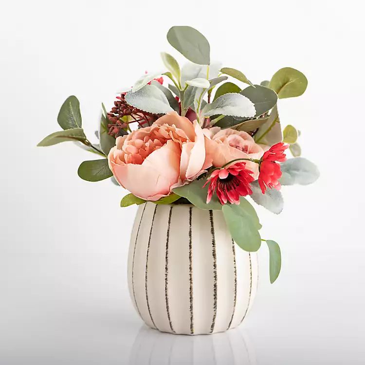 New! Peony & Eucalyptus in Ceramic Vase Arrangement | Kirkland's Home