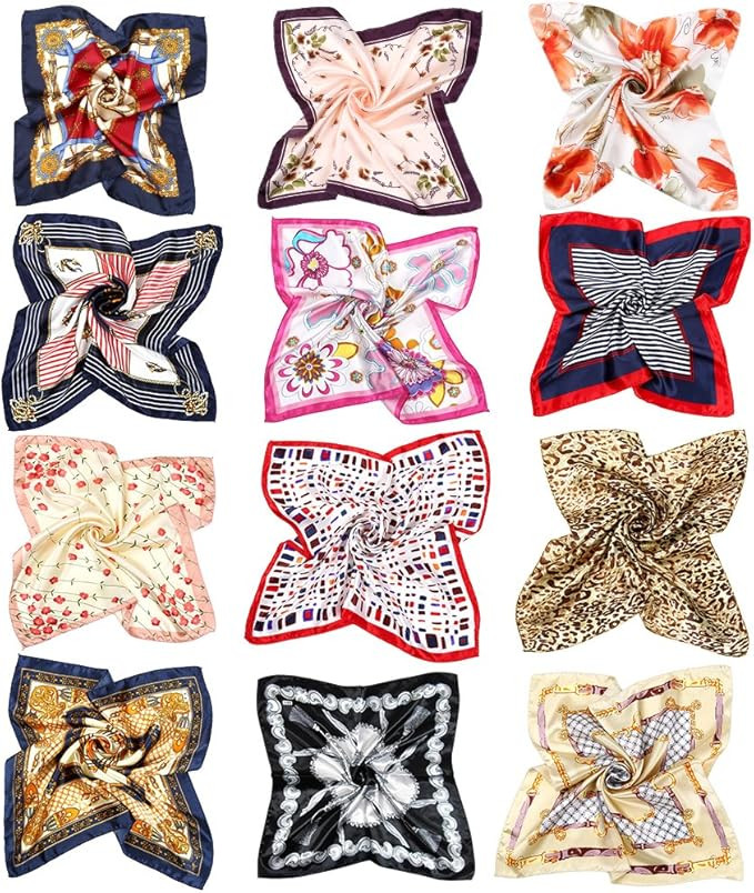 Vbiger Women Small Square Satin Scarf Mixed Neck Head Scarf Set 19.7 x 19.7 inches | Amazon (US)