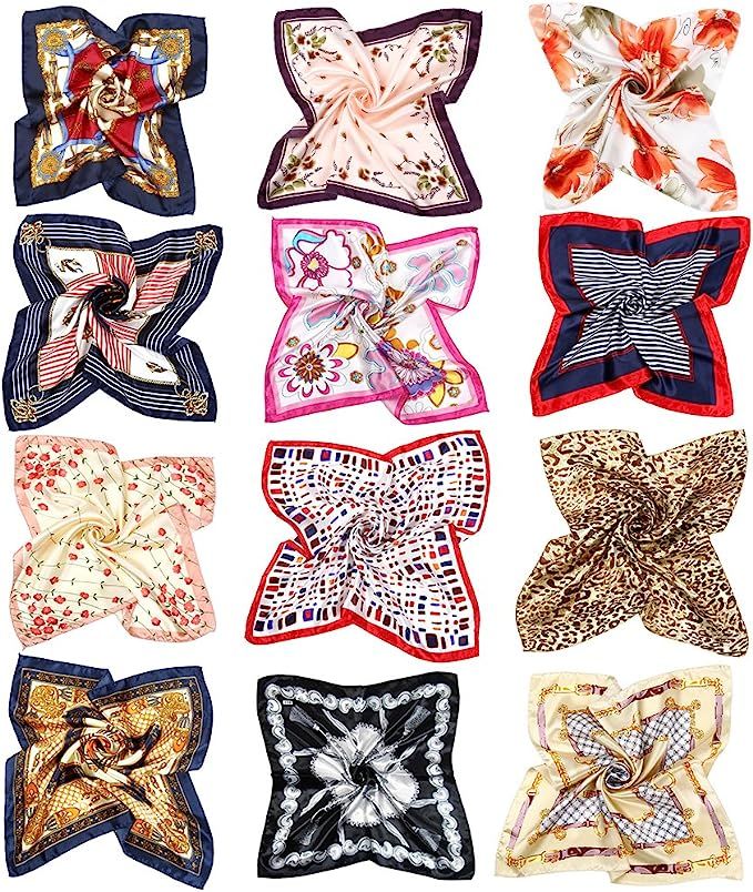 Vbiger Women Small Square Satin Scarf Mixed Neck Head Scarf Set 19.7 x 19.7 inches | Amazon (US)