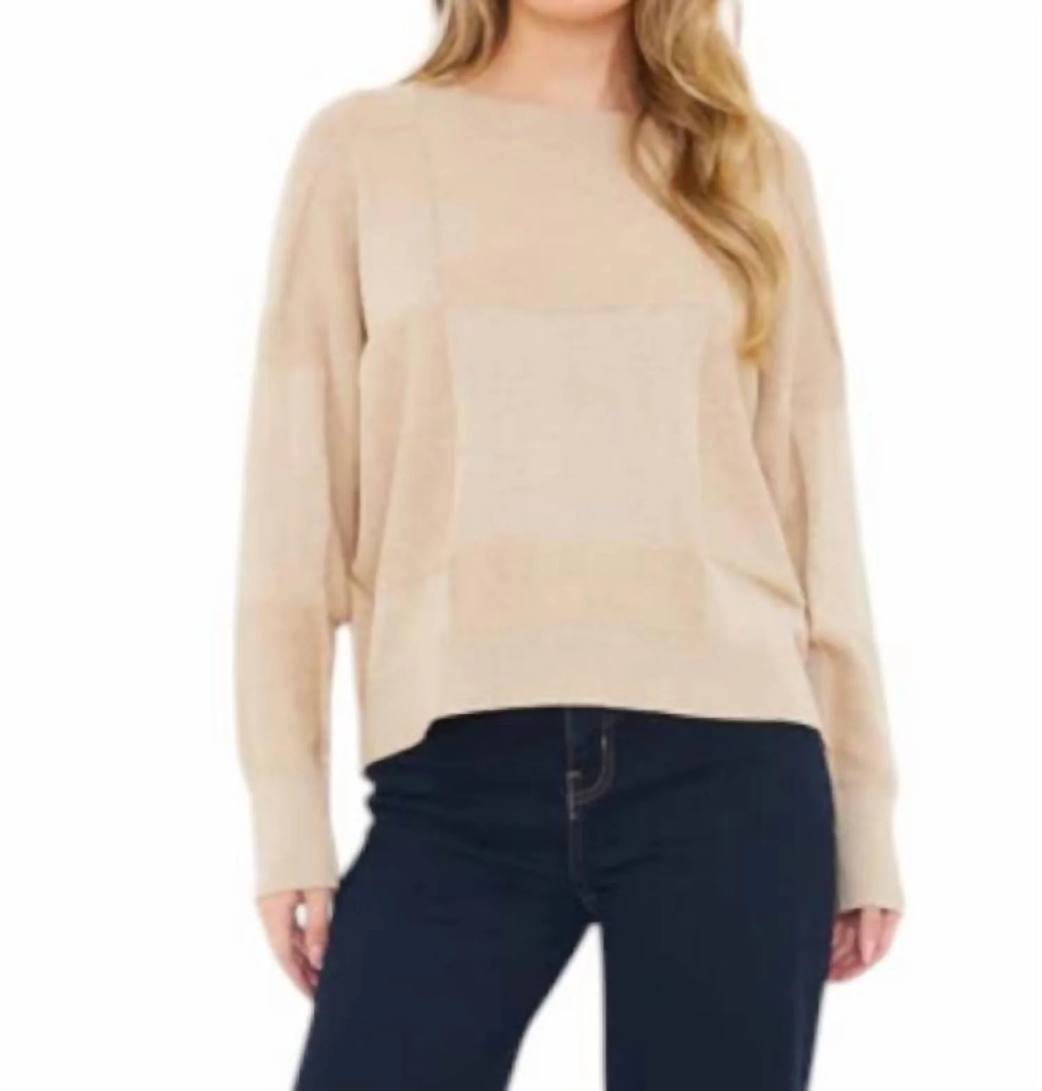 Textured Checkerboard Crew Neck Sweater In Cream | Shop Simon