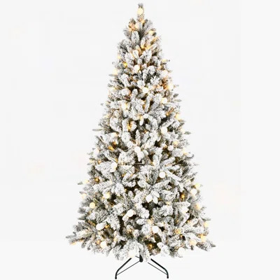 8ft Flocked Christmas Tree with LED Lights | Wayfair North America