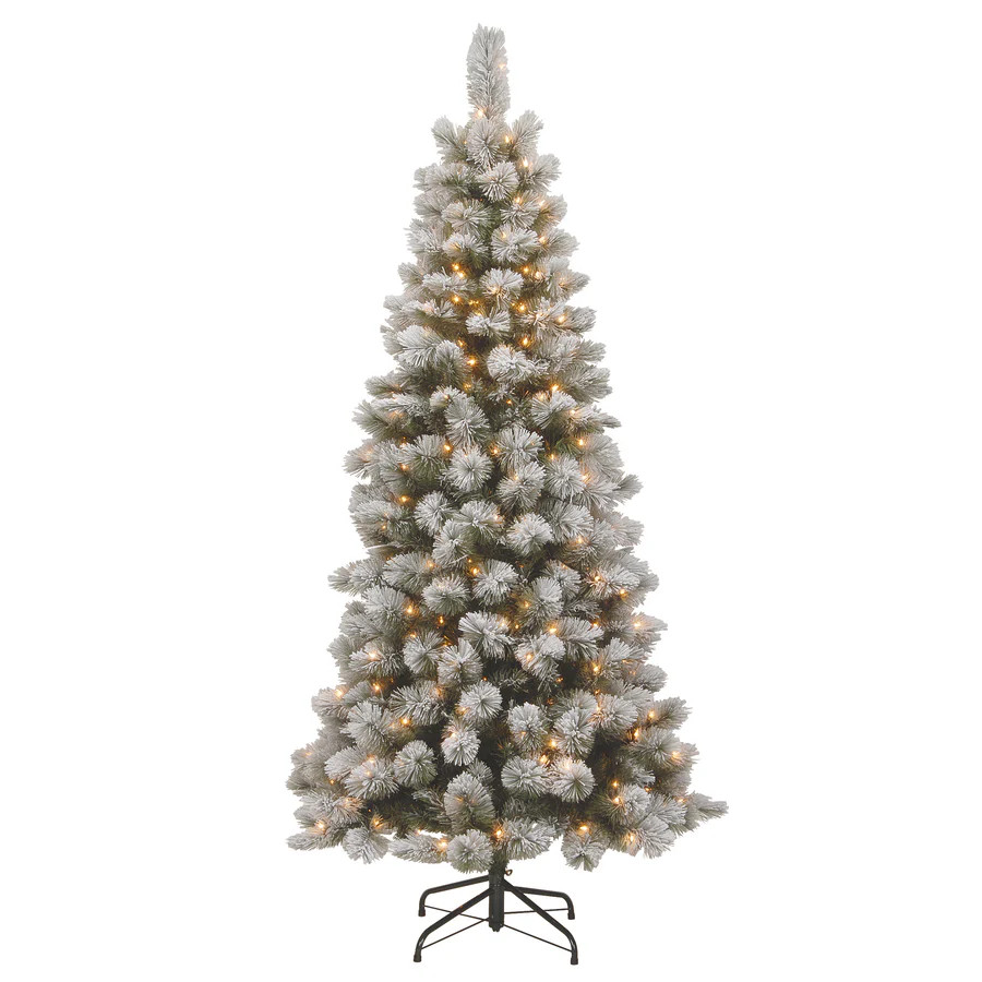 7.5 ft. Pre-Lit Snowy Mountain Pine Slim Tree with Clear Lights, Plug-In | National Tree Company