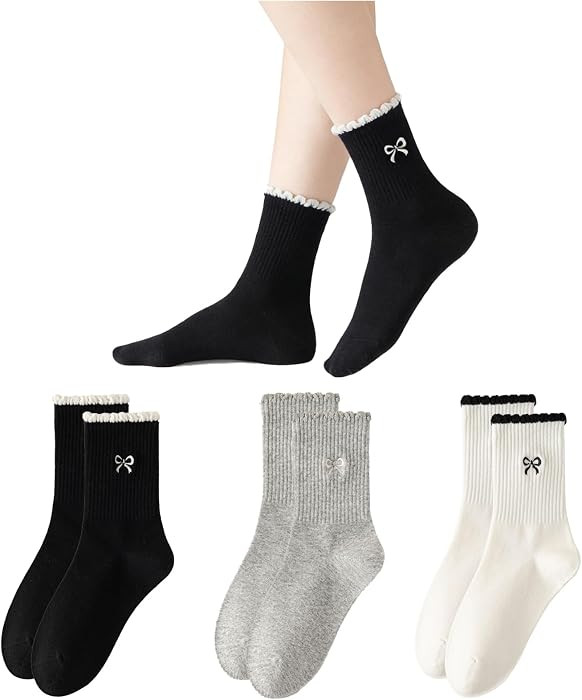 Women's Cute Bow Socks - Novelty Fun Ruffled Socks with Bow or Polka Dot, Casual Cotton Funny Cre... | Amazon (US)