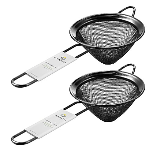 Homestia 2PCS 3.3" Fine Mesh Strainer for Kitchen, 304 Stainless Steel, Cocktail Sieve, Food Sifters, Liquid Strainer Cup Strainer for Drinks, Tea, Coffee, Juice, Flour, Spice (Black) | Amazon (US)