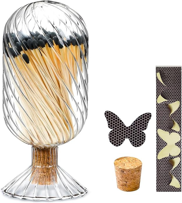Glass Match Holder Jar with Striker, Decorative Glass Container for Matches for Bathroom Fireplac... | Amazon (US)
