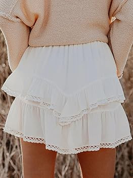 Flowy Shorts for Women Casual Boho Ruffle Tiered Skorts High Waist Mini Skirts Golf Tennis Croche... | Amazon (US)