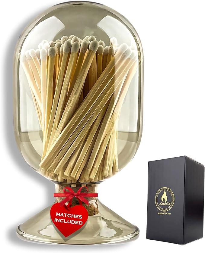 Smoke Gray Glass Matches Cloche | Includes Color Matches & Striker Strip!!! | Grey Tinted Decorat... | Amazon (US)