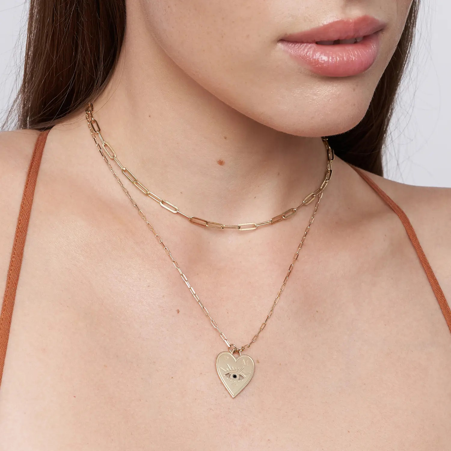 Engraved Evil Eye Heart Necklace With Cubic Zirconia - 14k Solid Gold | Oak & Luna (US)