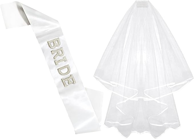 Bride To Be Sash and Bride Veil White for Bachelorette Party, Bach Party Favors Accessory, Bridal... | Amazon (US)