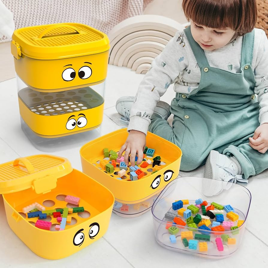4 Tray Toy Blocks Sorter Sifter, Cute Portable Storage Brick Box for Lego Blocks, Three Different... | Amazon (US)