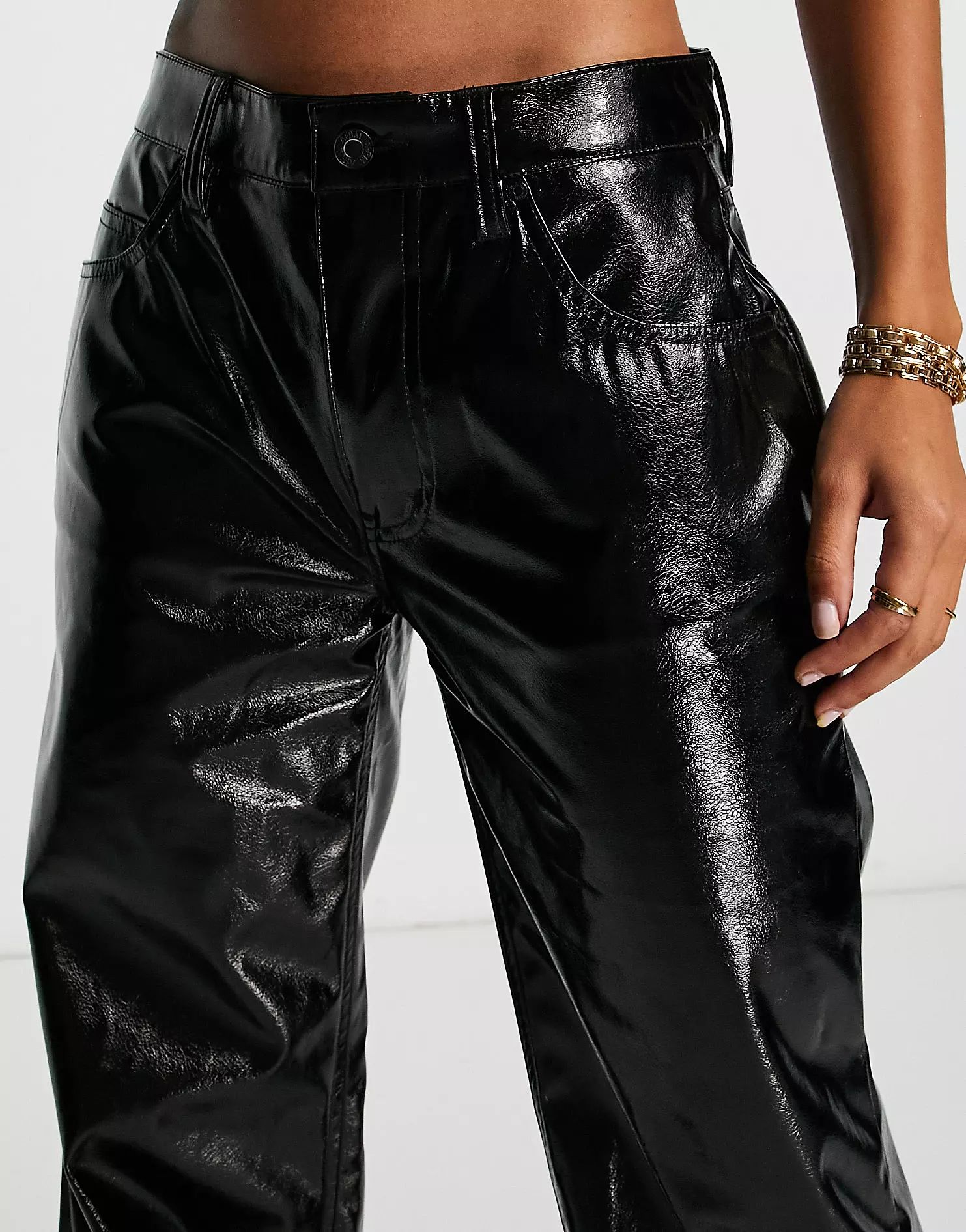 AFRM ultra low rise faux leather wide leg pants in black | ASOS (Global)