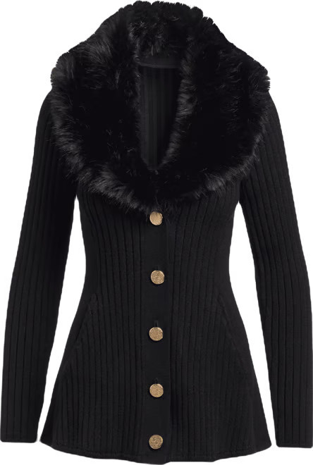 Faux Fur Trim Button Up A-Line Cardigan - Emerald | Boston Proper | Boston Proper