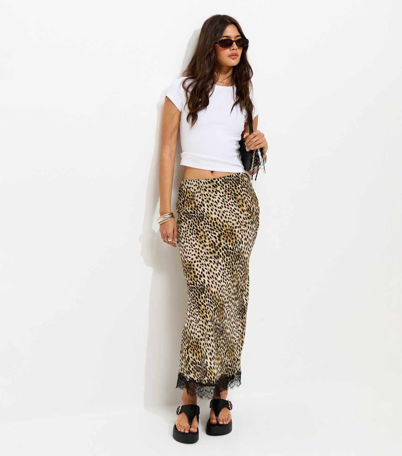 Brown Lace Trim Leopard Print Midi Skirt | New Look | New Look (UK)