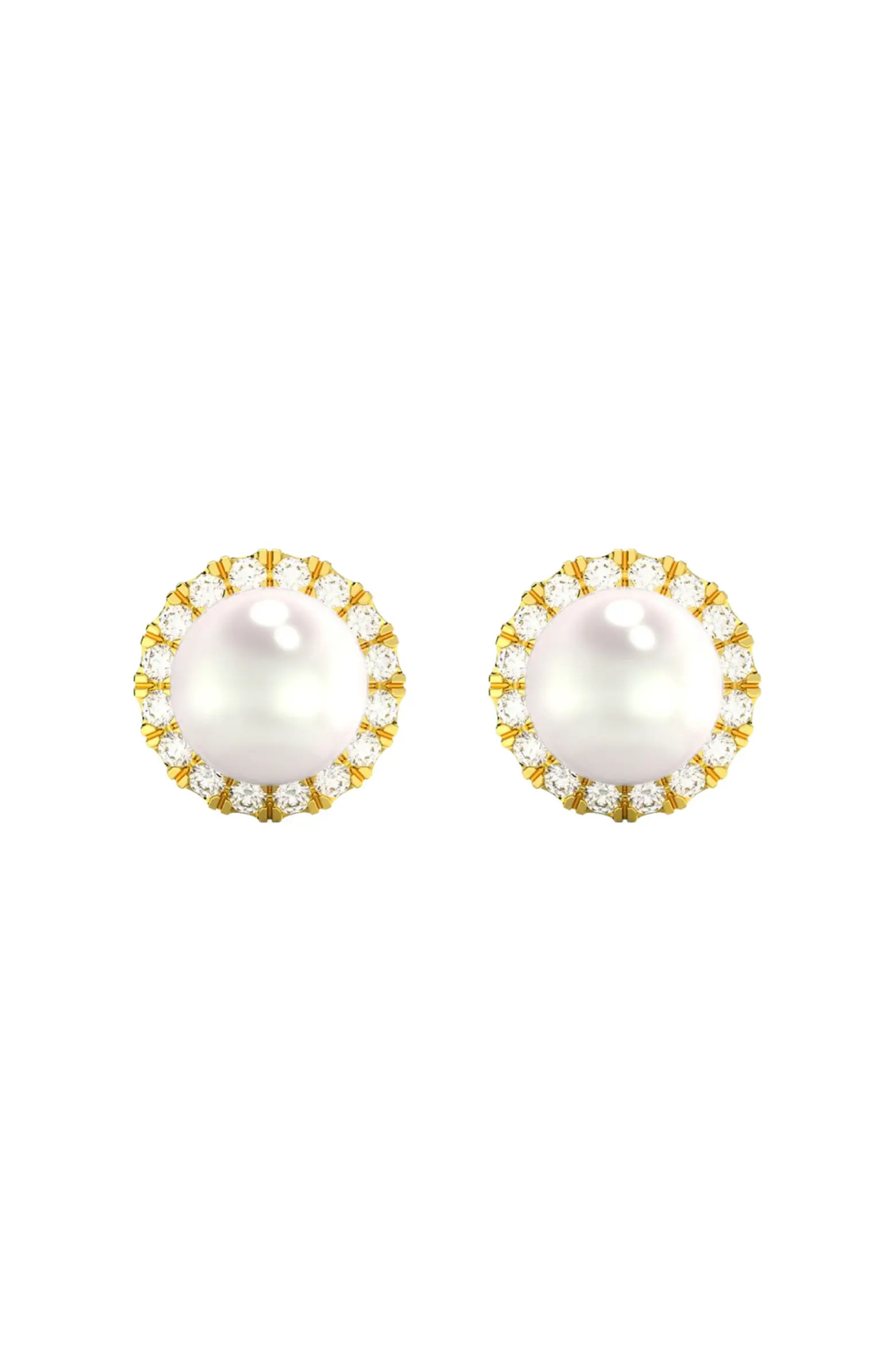 6mm Pearl & Diamond Halo Studs Women's 14k Gold Earrings Lab Grown | Nordstrom