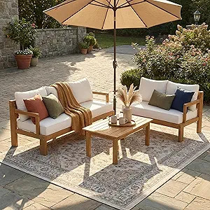 Christopher Knight Home Bayah Acacia Wood Outdoor Loveseat Sofa and Coffee Table Set, 3 Piece Pat... | Amazon (US)